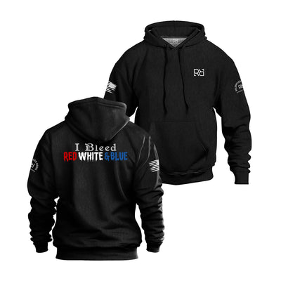 Solid Black Men's I Bleed Red White & Blue Back Design Hoodie