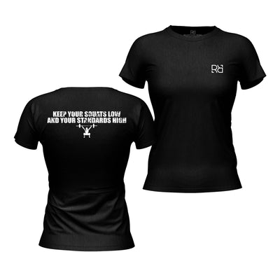 Solid Black Women's Keep Your Squats Low and Your Standards High Back Design Tee