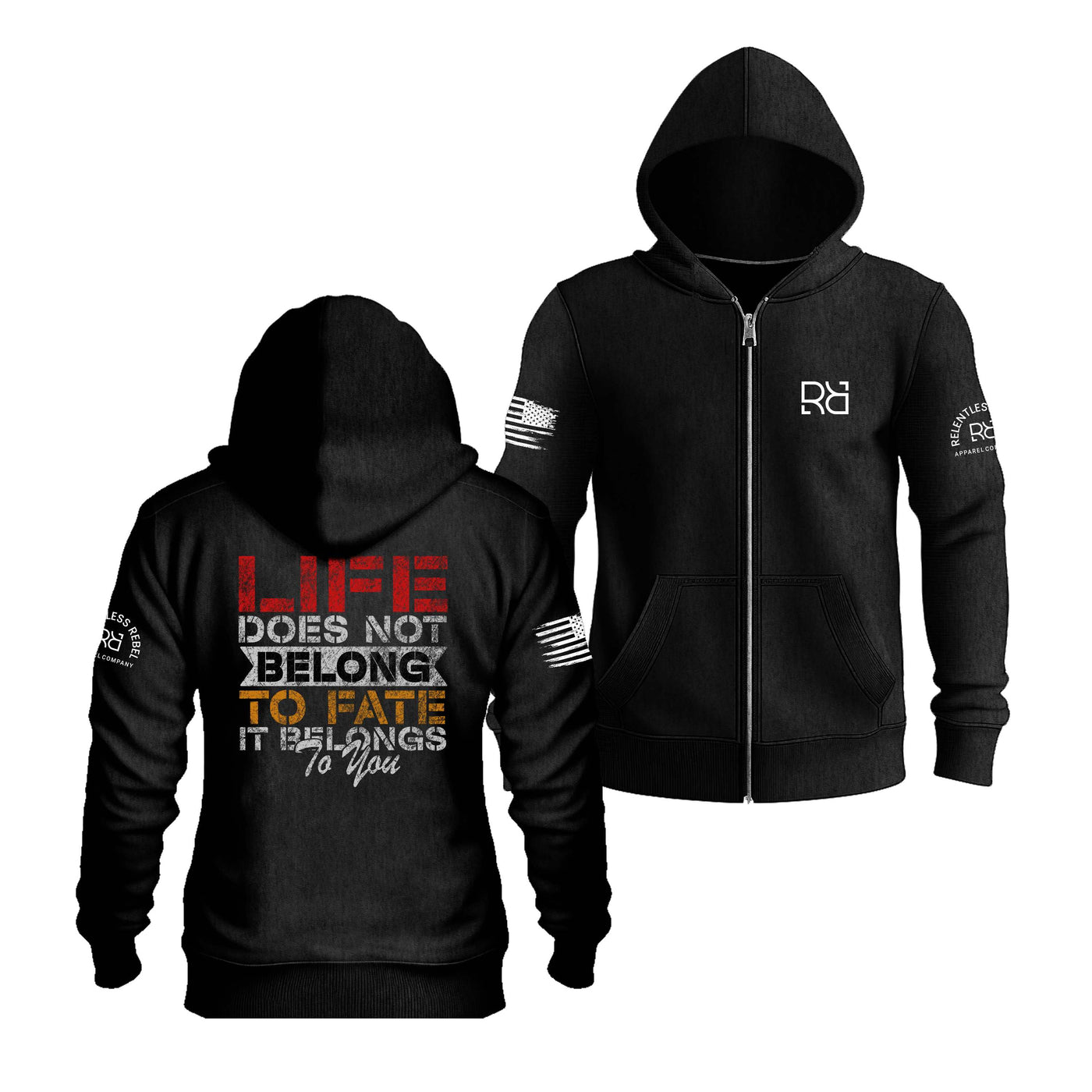 Black Life Does Not Belong To Fate - It Belongs to You Back Design Zip Up Hoodie