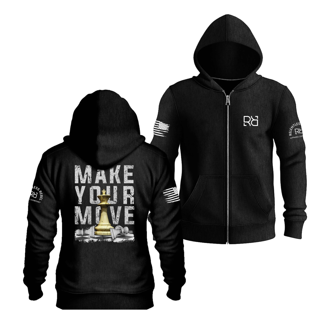 Solid Black Women's Make Your Move Back Design Zip Up Hoodie