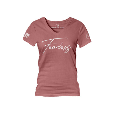 Heather Mauve Women's Fearless Front Design V-Neck Tee