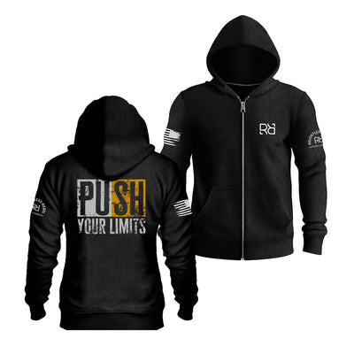Solid Black Push Your Limits Back Design Zip Up Hoodie