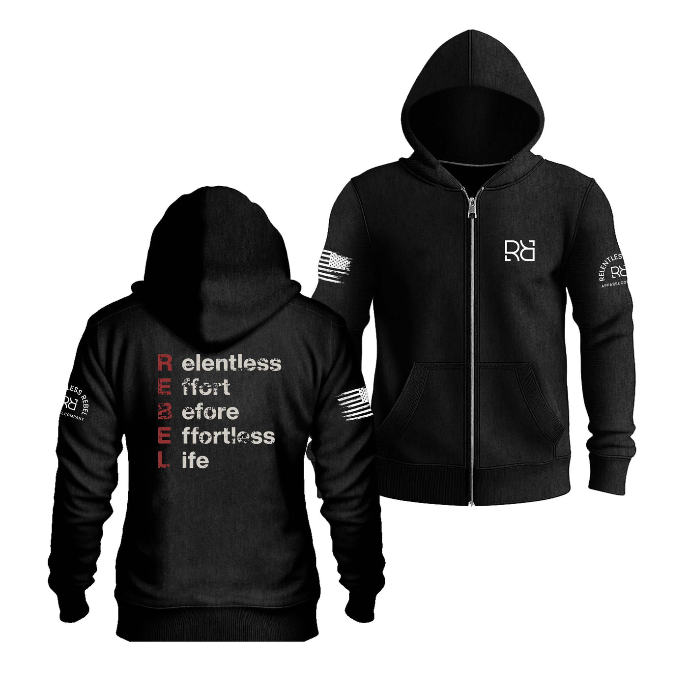 Solid Black Relentless Effort Before Effortless Life | Men's Lightweight Zip Hoodie