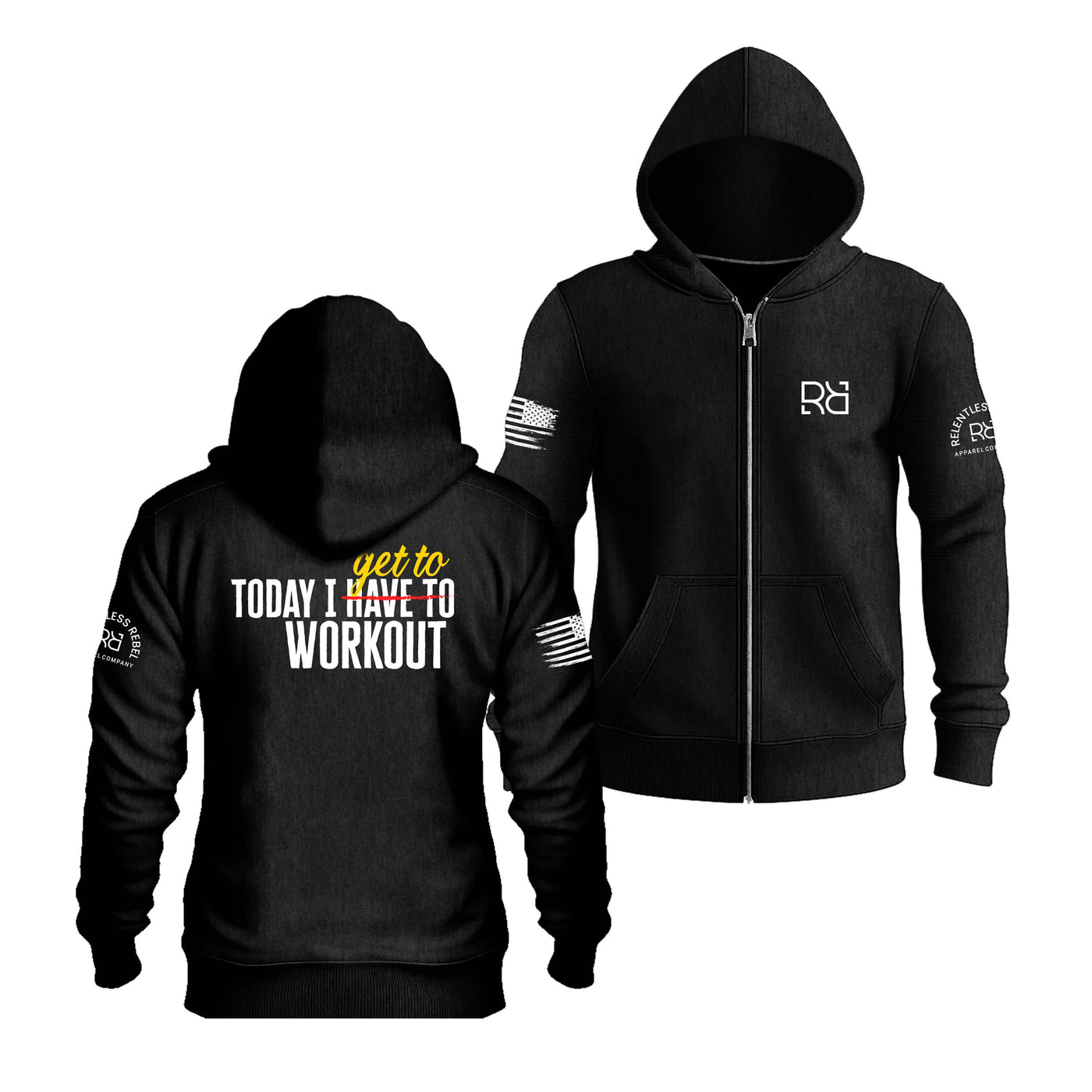 Solid Black Today I Get To Work Out | Men's Lightweight Zip Hoodie