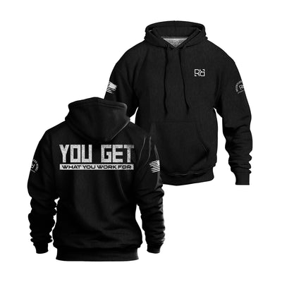 Solid Black Men's You Get What You Work For Back Design Hoodie
