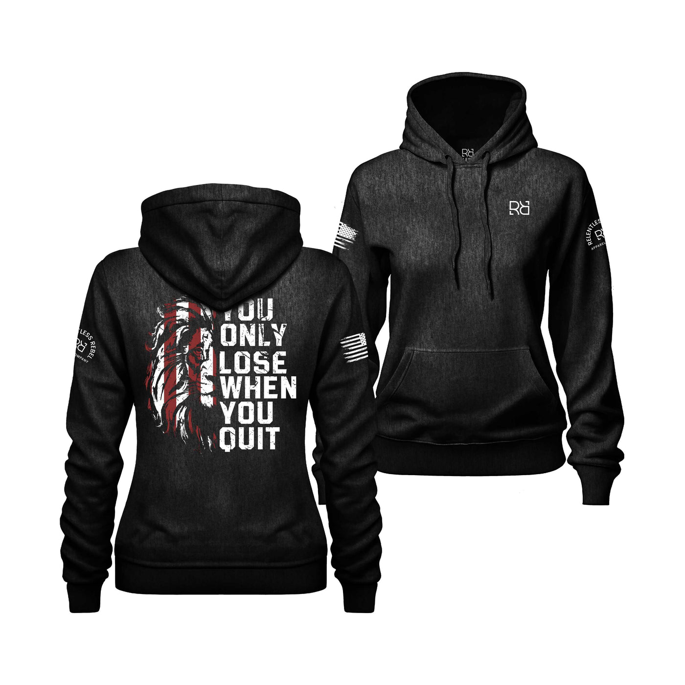 Solid Black Women's You Only Lose When You Quit Back Design Hoodie