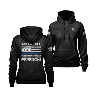 Solid Black Women's Above All Freedom Back Design Hoodie