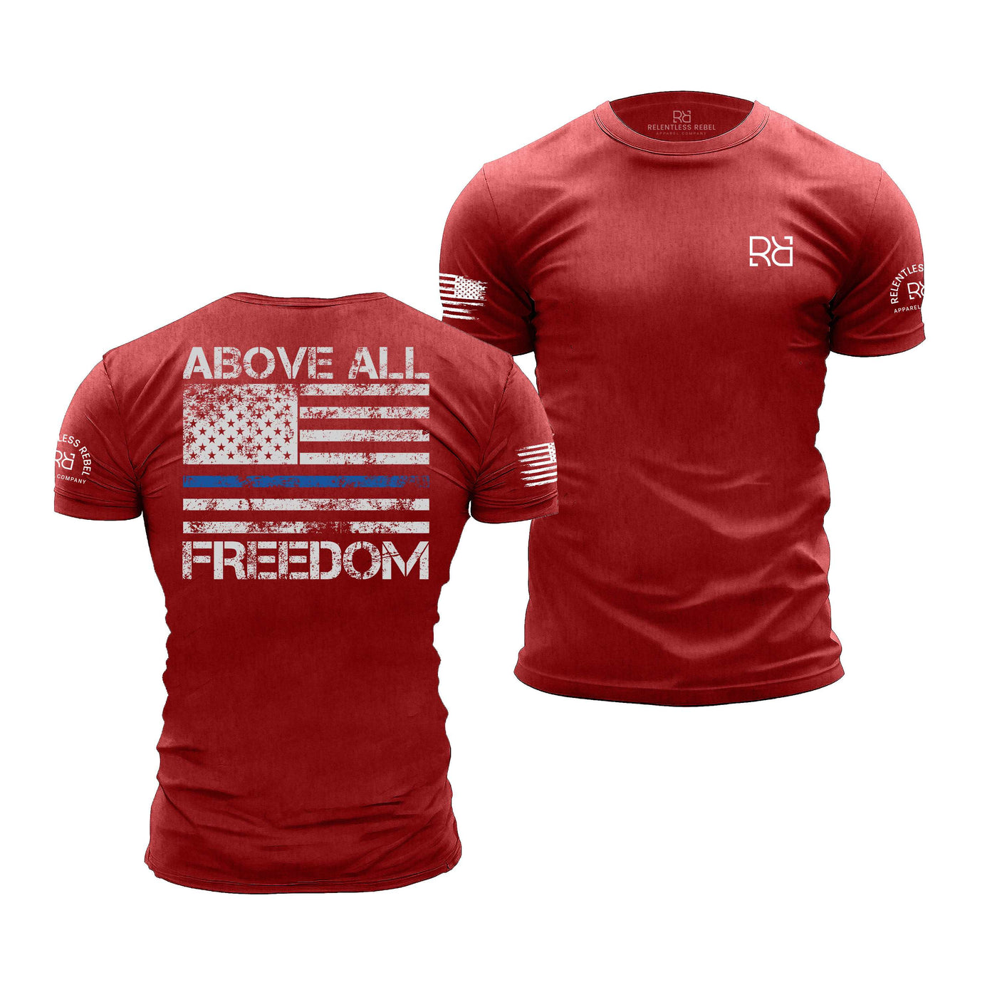 Red Men's Above All Freedom Back Design Tee