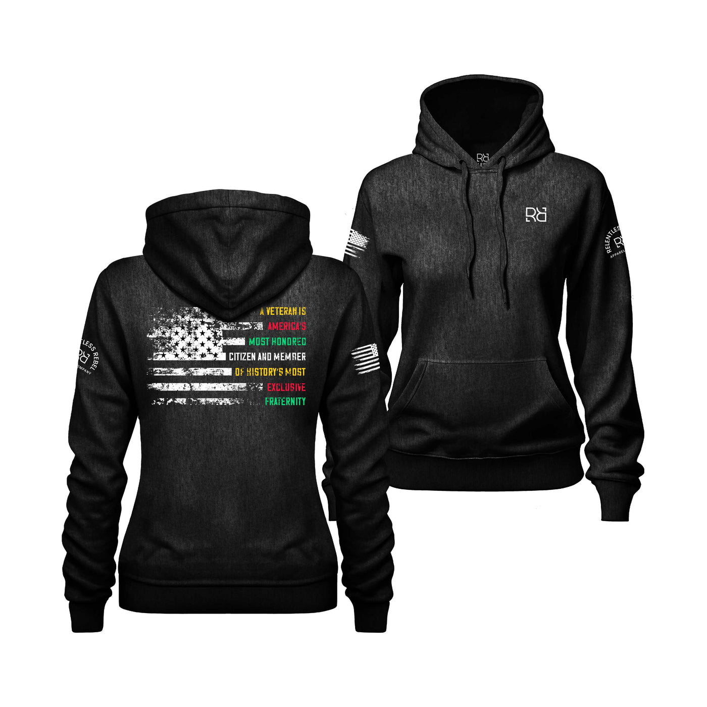 Solid Black Women's A Veteran Back Design Hoodie