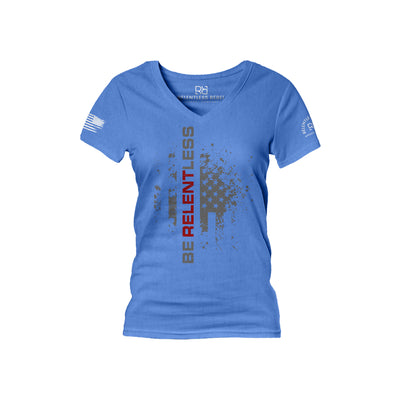 Heather True Royal Women's Be Relentless Front Design V-Neck Tee