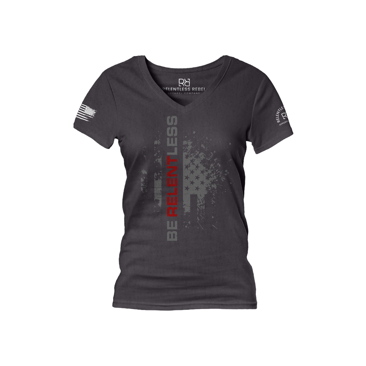 Dark Grey Heather Women's Be Relentless Front Design V-Neck Tee