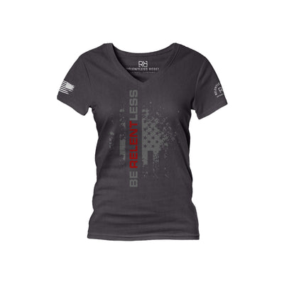 Dark Grey Heather Women's Be Relentless Front Design V-Neck Tee