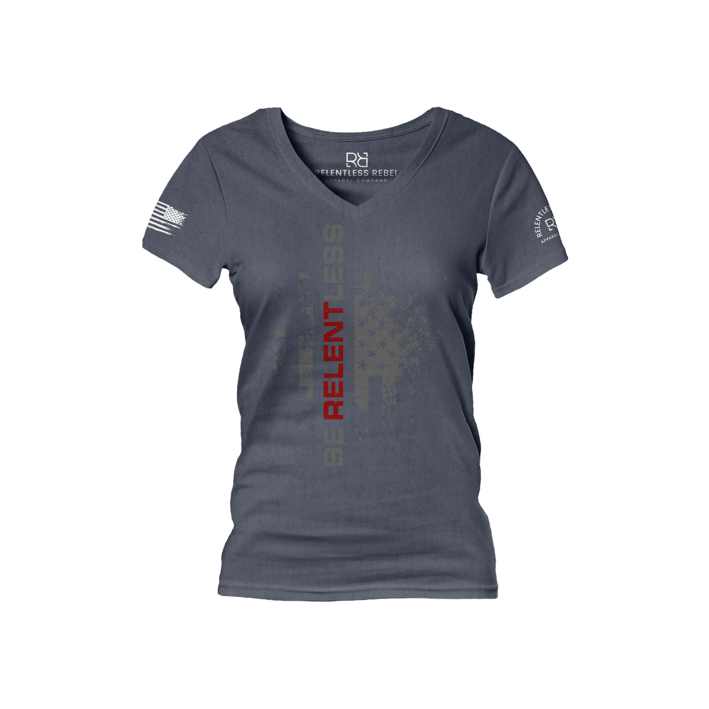 Heather Navy Women's Be Relentless Front Design V-Neck Tee