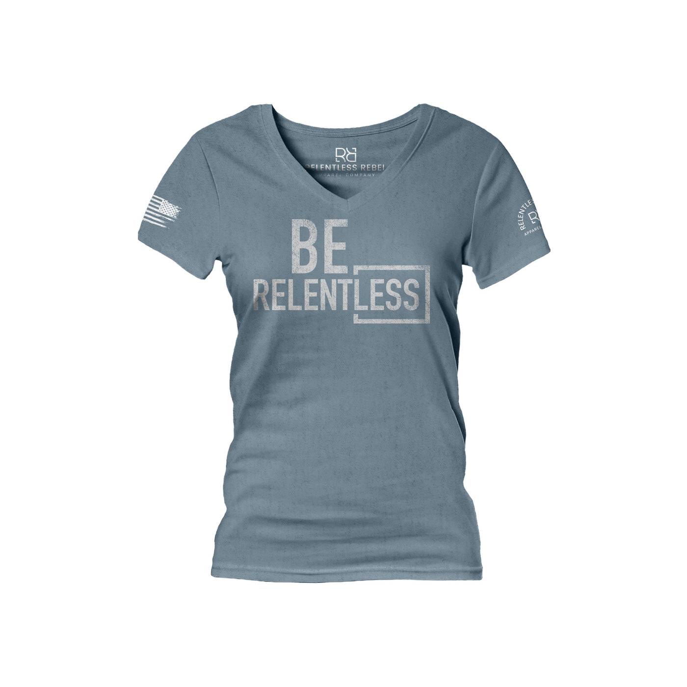 Heather Slate Women's Be Relentless Front Design V-Neck Tee