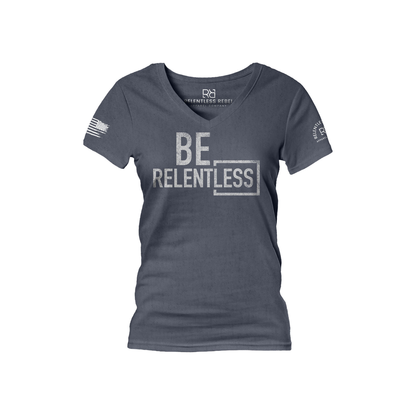 Heather Navy Women's Be Relentless Front Design V-Neck Tee