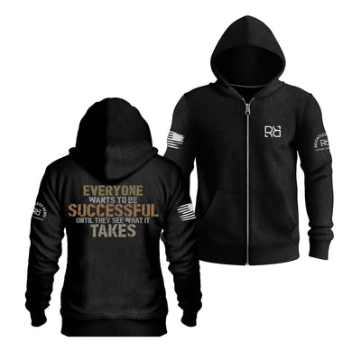 Solid Black Everyone Wants to Be Successful Back Design Zip Up Hoodie