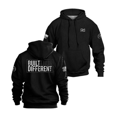 Solid black back design men's Built Different hoodie