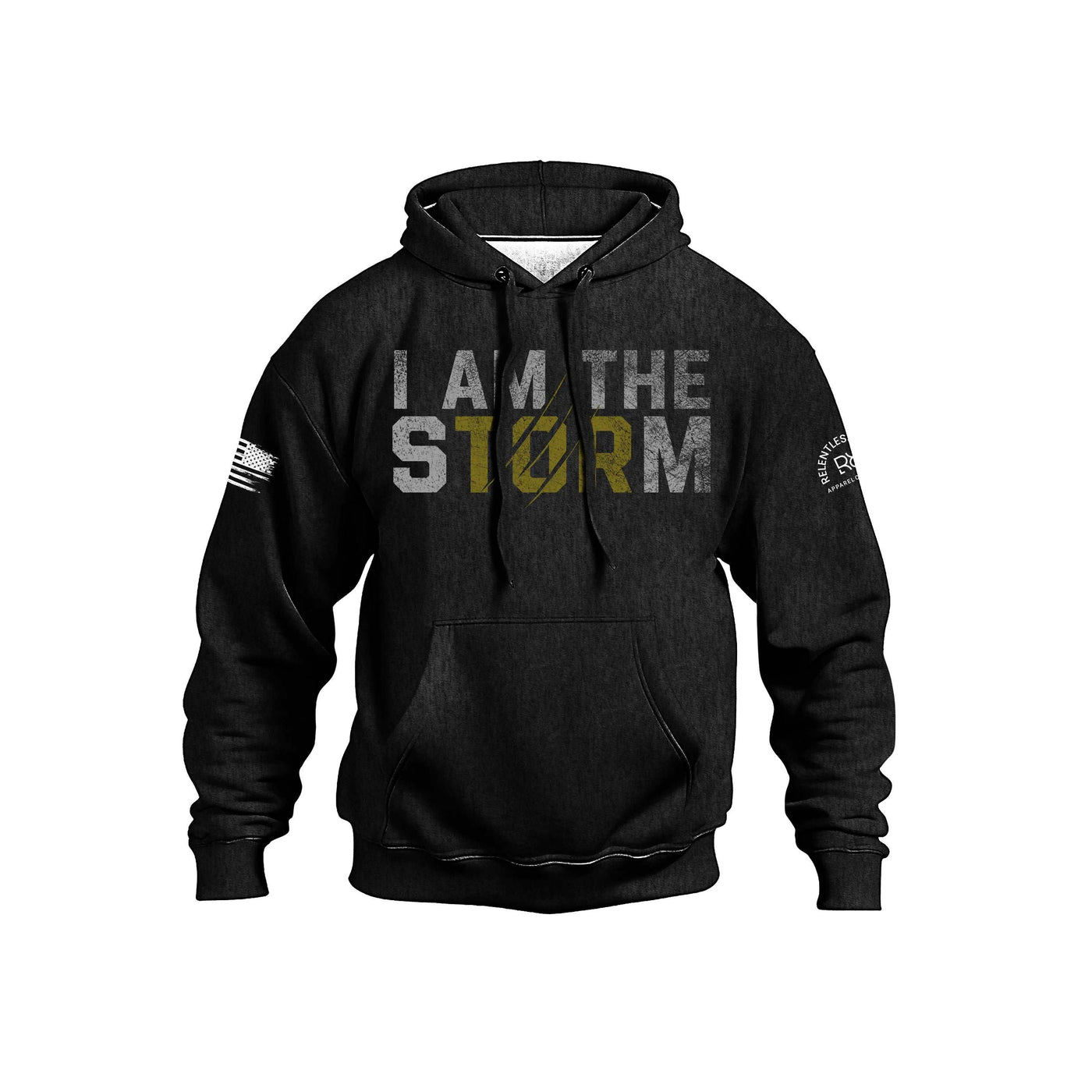 Solid Black Men's I Am The Storm Front Design Hoodie