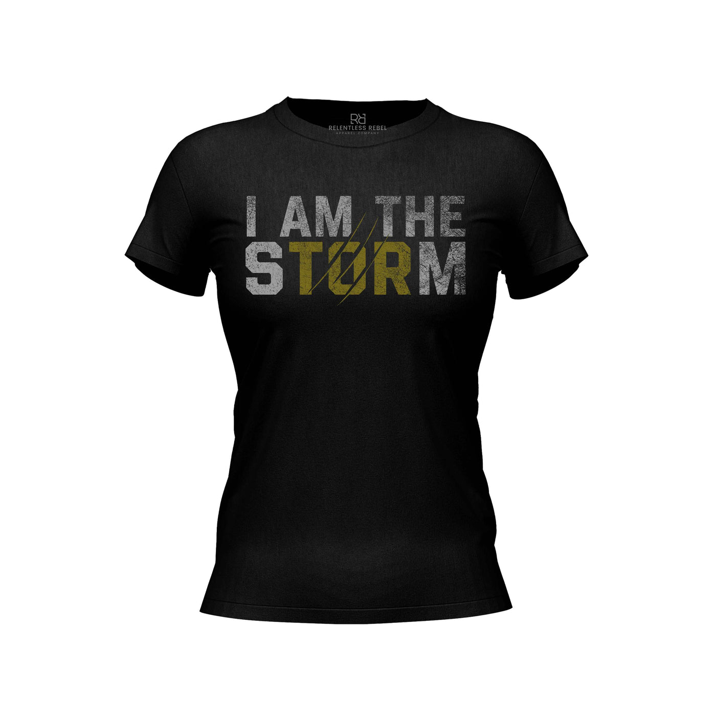 Solid Black Women's I Am The Storm Front Design Tee