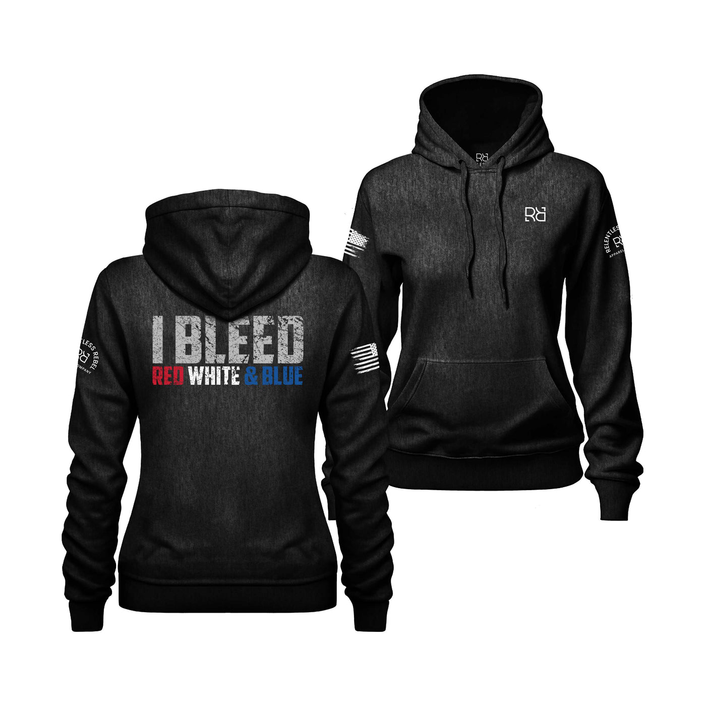 Solid Black Women's I Bleed Red White & Blue Back Design Hoodie