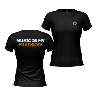 Solid Black Women's Music Is My Mistress Back Design Tee