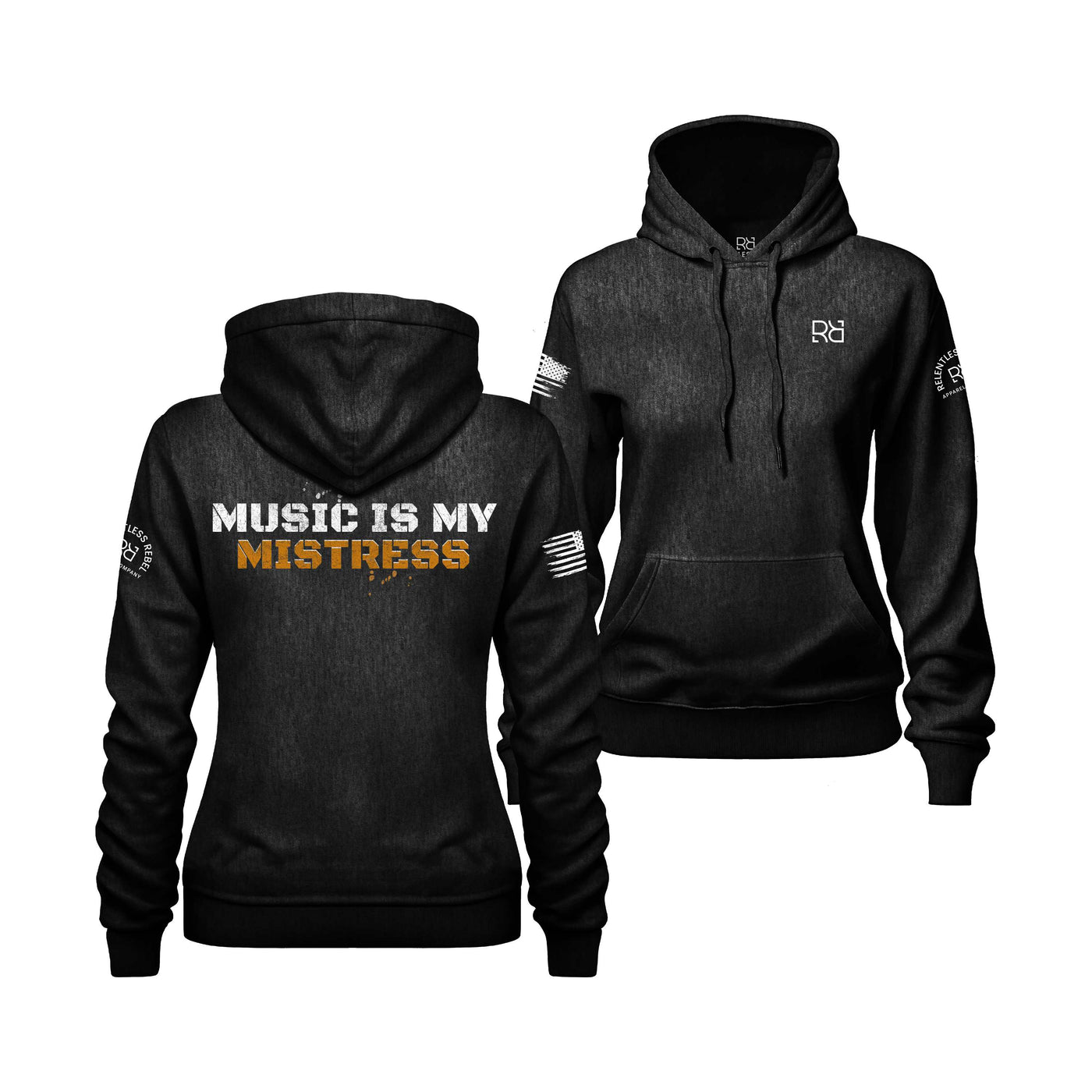 Solid Black Women's Music Is My Mistress Back Design Hoodie