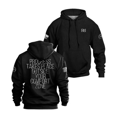 Solid Black Men's Progress Takes Place Back Design Hoodie