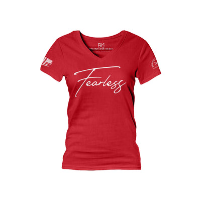 Heather Red Women's Fearless Front Design V-Neck Tee