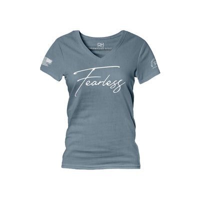 Heather Slate Women's Fearless Front Design V-Neck Tee